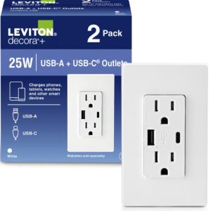OUTLET - DUPLEX 15A W/ USB A&C - WHITE - 2PK