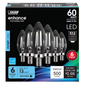 BULB - LED CANDELABRA - DAYLIGHT 60W - 6PK