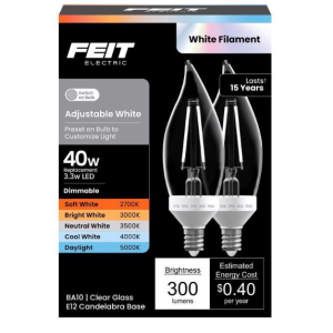 BULB - LED CANDELABRA - ADJUSTABLE 40W - 2PK