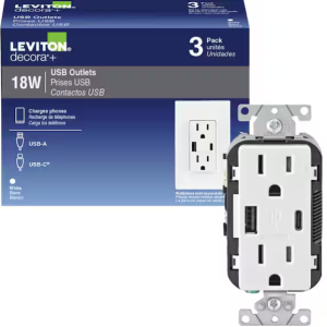 OUTLET - DUPLEX 15A W/ USB/USB-C - 3PK