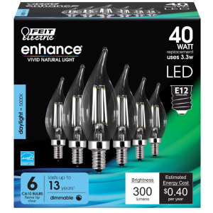 BULB - LED CANDELABRA FLAME TIP - DAYLIGHT 40W - 6PK